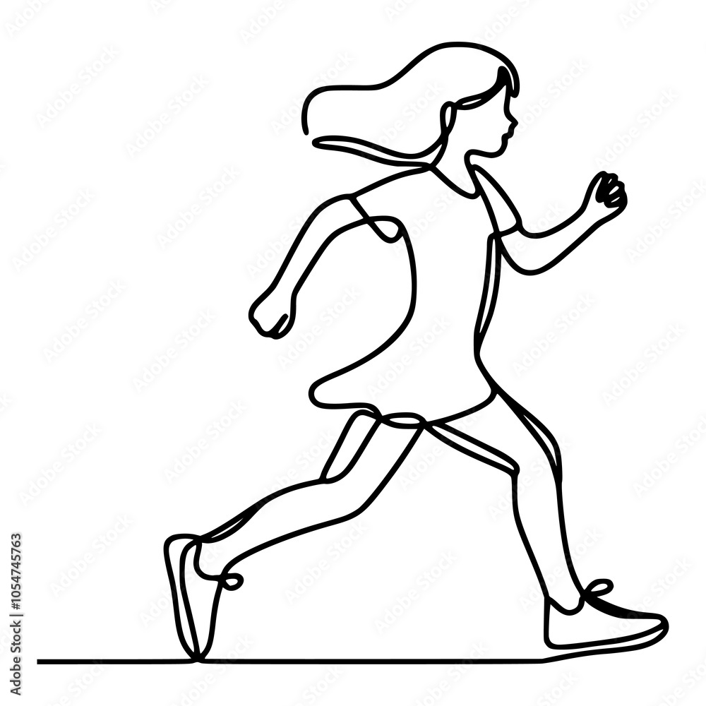 one line drawing kid girl running sport vector illustration template design one line drawing kid girl running sport vector illustration template design