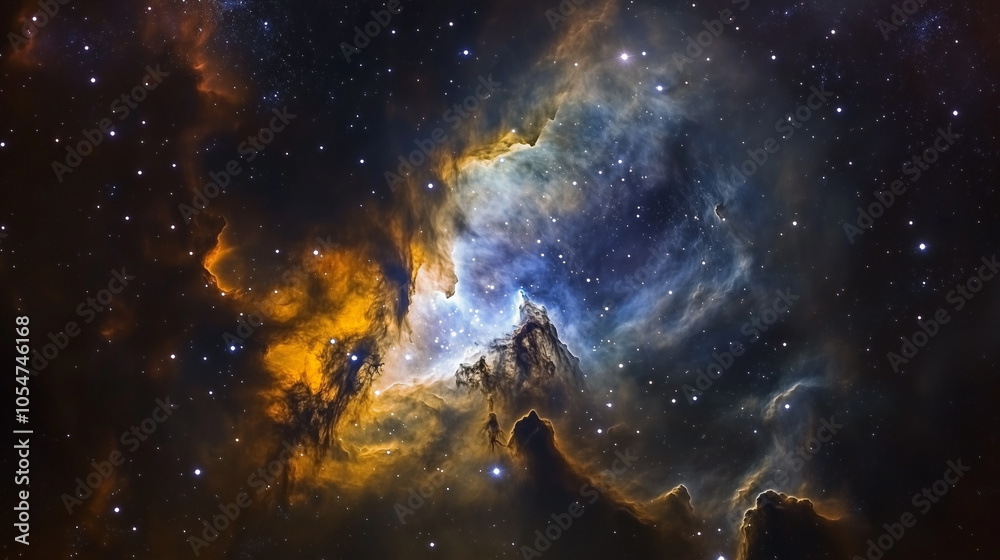 Fototapeta premium Galactic-inspired deep space background featuring faint stars and a blue nebula effect.