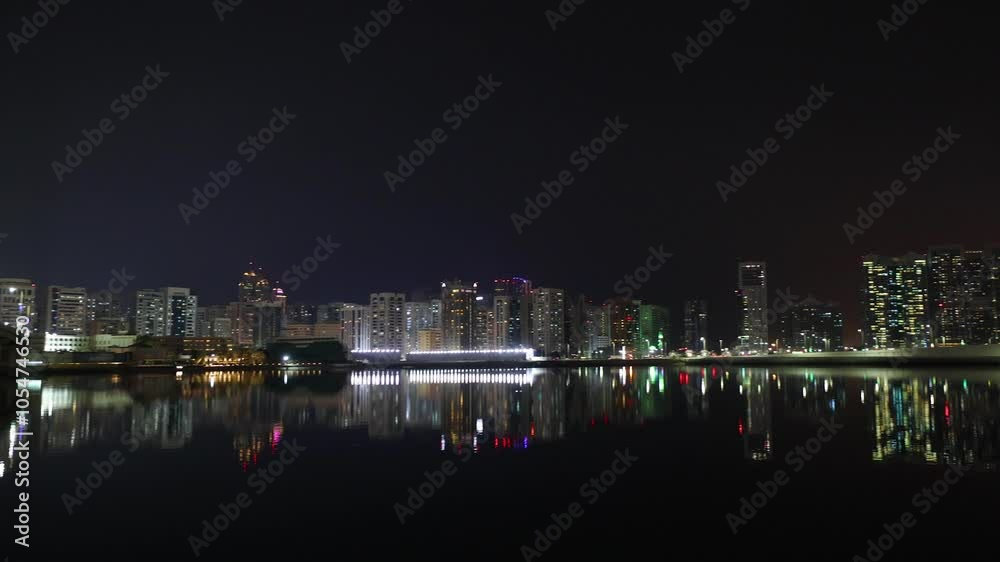 Panoramic night time cityscape of the Al Maryah district of Abu Dhabi, United Arab Emirates Panoramic night time cityscape of the Al Maryah district of Abu Dhabi, United Arab Emirates
