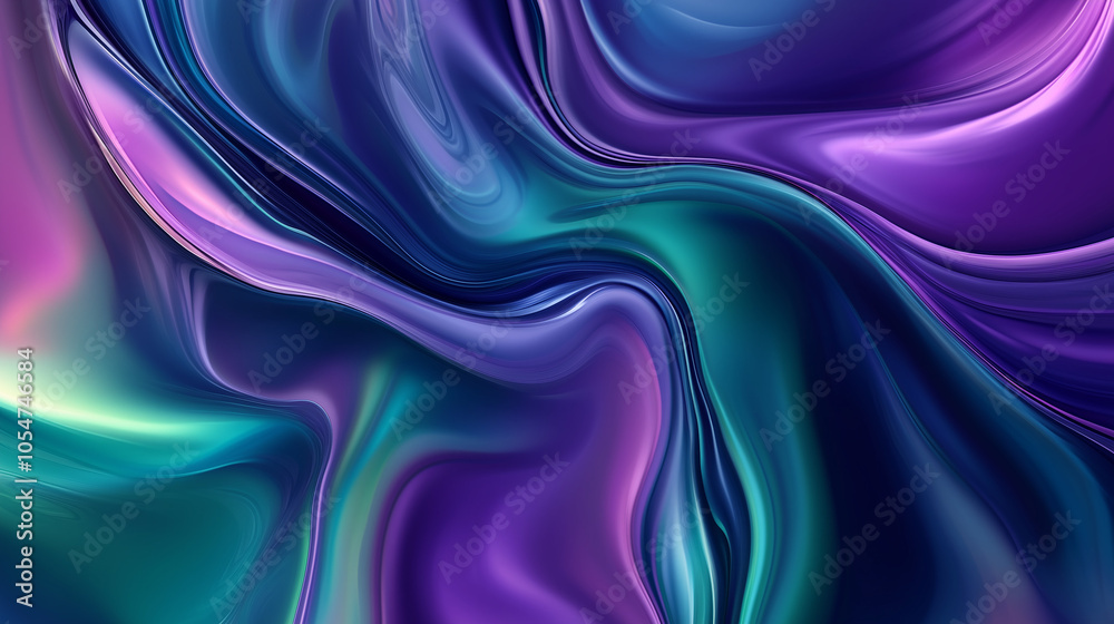 Naklejka premium Oil slick-inspired color swirls with iridescent purple, green, and blue in a surreal, fluid effect.