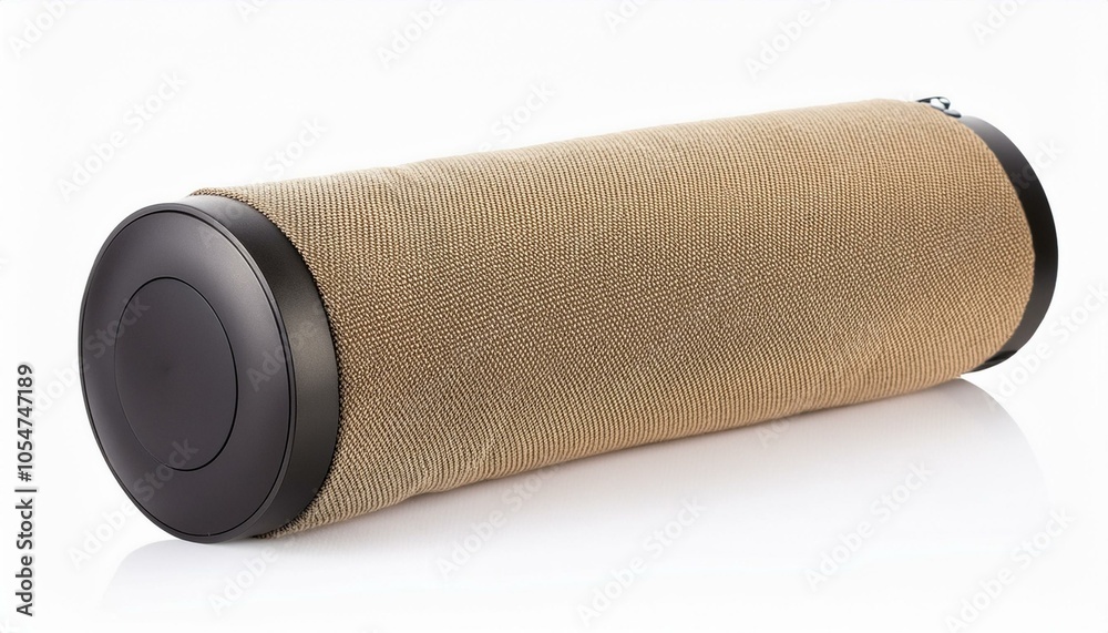 Tan and black portable speaker.