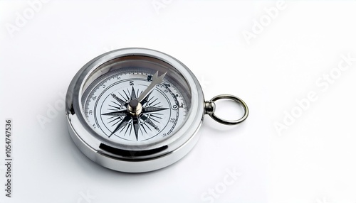 Silver compass on white background