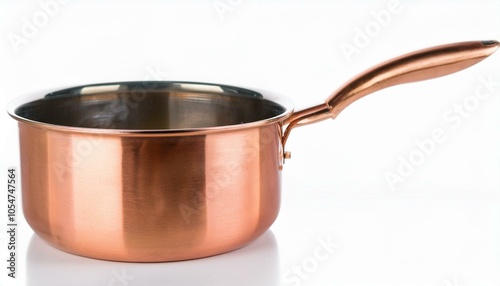 Shiny copper saucepan on white