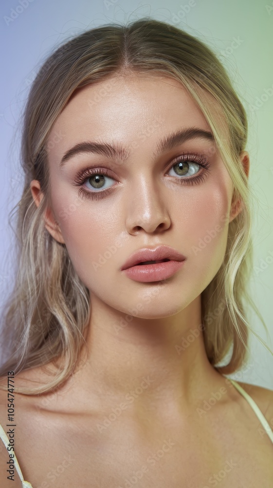 Woman with defined eyebrows and winged eyeliner posing for a portrait Woman with defined eyebrows and winged eyeliner posing for a portrait