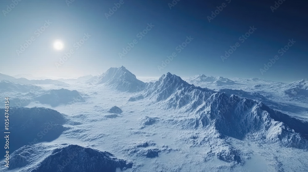 Alien Landscape of Icy Mountains at Sunrise for Nature and Sci-Fi Art Alien Landscape of Icy Mountains at Sunrise for Nature and Sci-Fi Art
