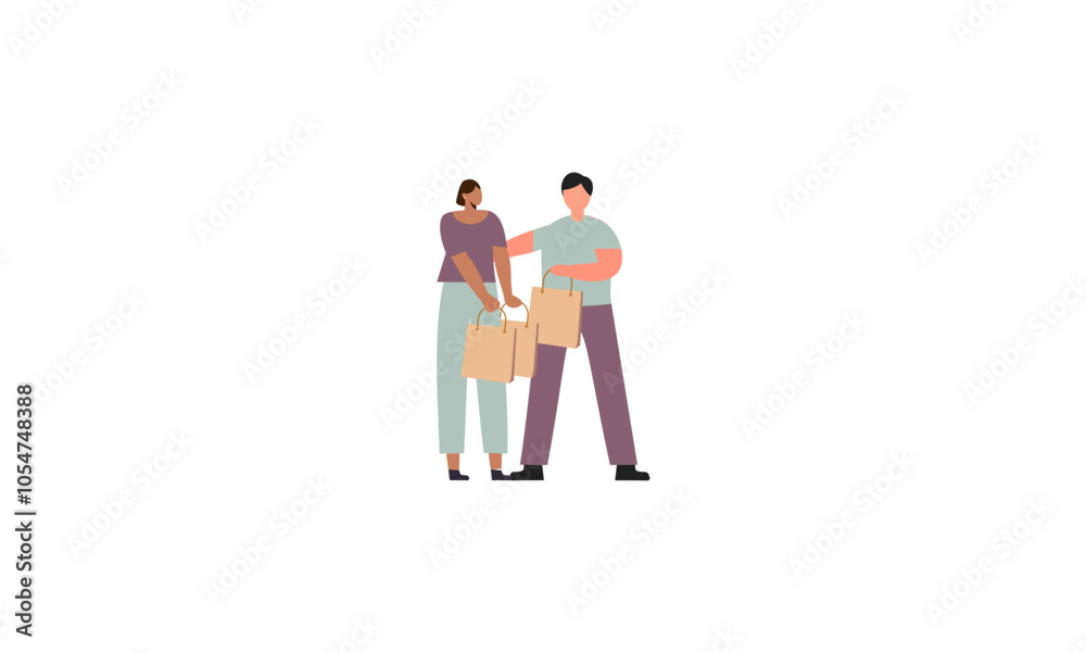 custom made wallpaper toronto digitalCouple of young man and woman with shopping bags illustration