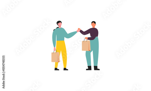 Couple of young man and woman with shopping bags illustration