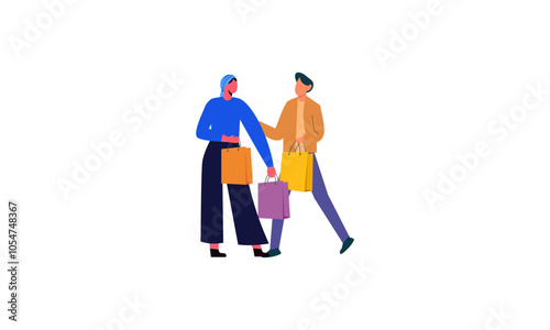 Couple of young man and woman with shopping bags illustration