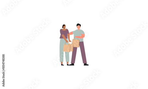 Wallpaper Mural Couple of young man and woman with shopping bags illustration Torontodigital.ca