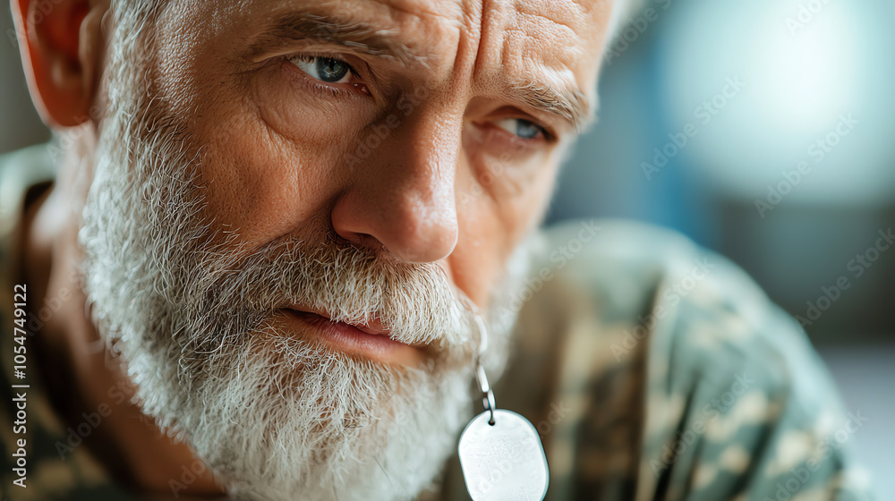 Fototapeta premium Reflecting on sacrifice a veteran's contemplation over old dog tags