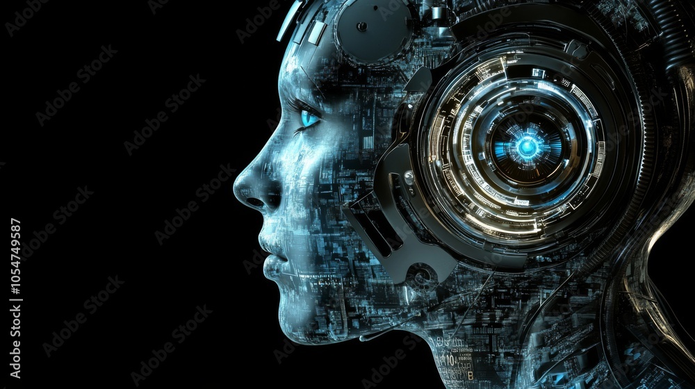 Futuristic Profile of a Cybernetic Human Head Futuristic Profile of a Cybernetic Human Head