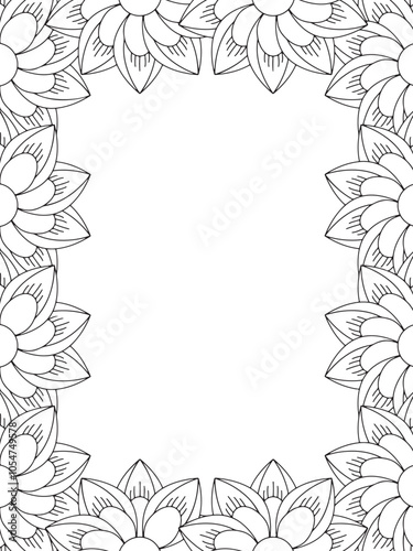 All these designs are hand-drawn and unique Flower Border is a Beautiful black and white illustration for aadult coloring book, This is a printable Beautiful Zentangle Coloring page for KDP Interior,