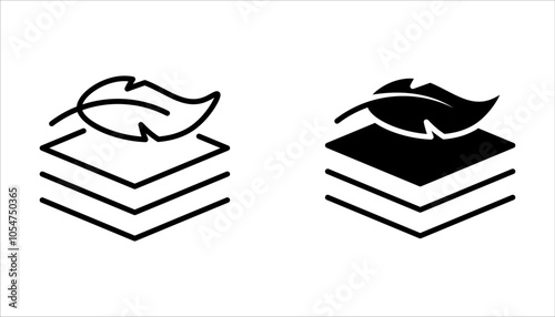 Fabric with feather filler icon set. high comfort structure, less weight, light or soft provides comfort skin on white background