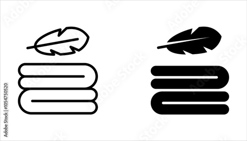 Fabric with feather filler icon set. high comfort structure, less weight, light or soft provides comfort skin on white background