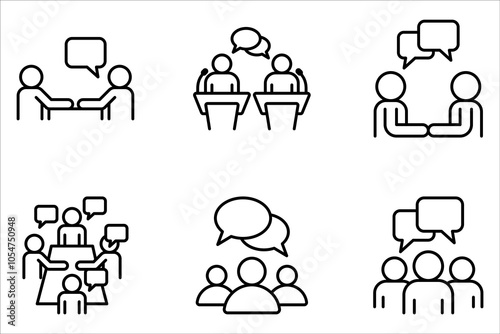 Discussion web line icons set. dialogue, chat, communication on white background