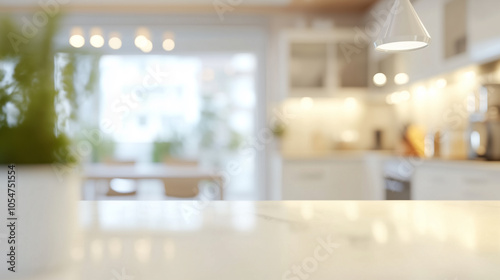 Modern kitchen interior in blur with white furniture