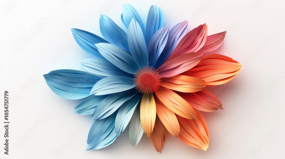 Fototapeta premium Colorful Paper Art Collage Representing Work-Life Balance Concept with Vibrant Flower Petals in Blue, Orange, and Red Tones