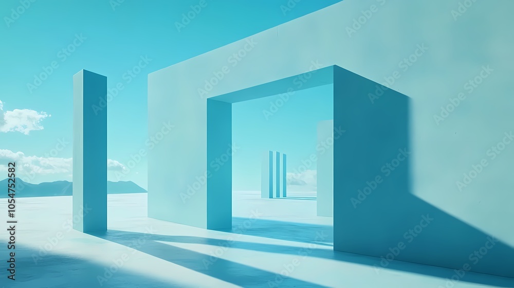 Obraz premium Techno futuristic blue geometric stage illustration poster background