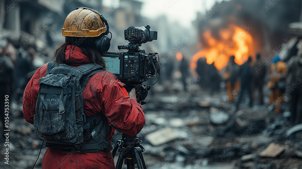 female reporter stands with her back to the camera, surrounded by a blurred urban backdrop. This image symbolizes the pursuit of truth and the power of journalism in an ever-changing world female reporter stands with her back to the camera, surrounded by a blurred urban backdrop. This image symbolizes the pursuit of truth and the power of journalism in an ever-changing world