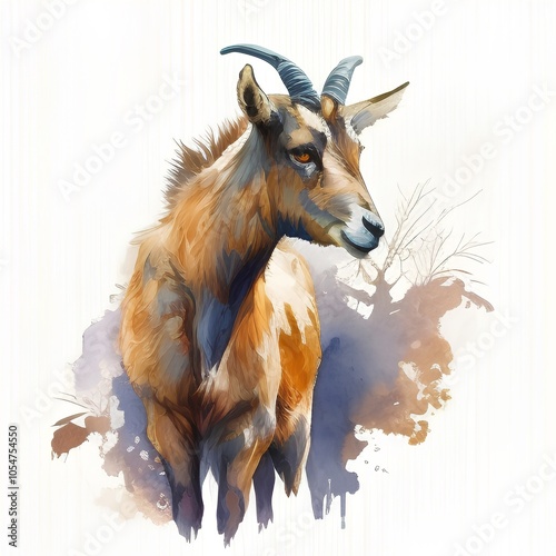 Watercolor portrait of a goat on a white background. Digital painting. photo