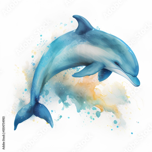 Dolphin watercolor painting on white background. Hand drawn illustration. photo