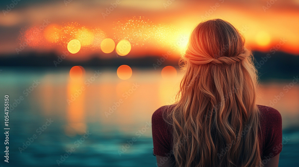 woman stands in the background, gazing at a vibrant celebration filled with lights and joyful moments. This scene embodies reflection, connection, and the beauty of shared experiences woman stands in the background, gazing at a vibrant celebration filled with lights and joyful moments. This scene embodies reflection, connection, and the beauty of shared experiences