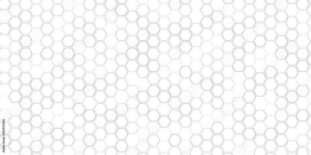 Abstract seamless pattern, white gray ceramic tiles floor.  Honeycomb wallpaper. Repeated white interlocking polygons tessellation on black background.  
