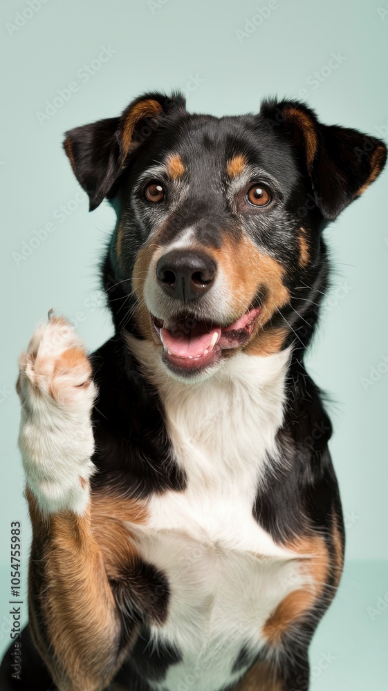Close-up of a Tri-Colored Mixed-Breed Dog with Alert Expression
