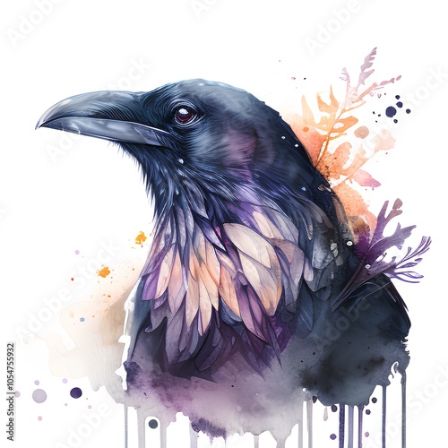 Hand drawn watercolor portrait of a raven. Vector illustration for your design. photo