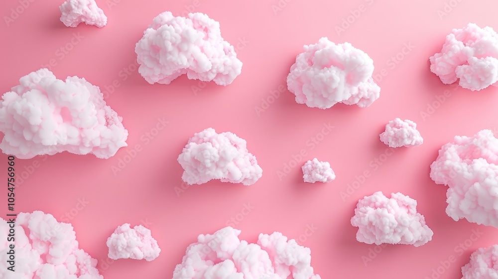 Fototapeta premium Cloud Computing Concept Frame Border Background with Fluffy Clouds on Pink Backdrop for Technology and Digital Themes