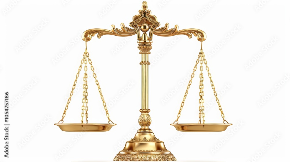 Elegant Golden Scales of Justice on White Background - Symbol of Law and Fairness for Legal and Judicial Concepts Elegant Golden Scales of Justice on White Background - Symbol of Law and Fairness for Legal and Judicial Concepts