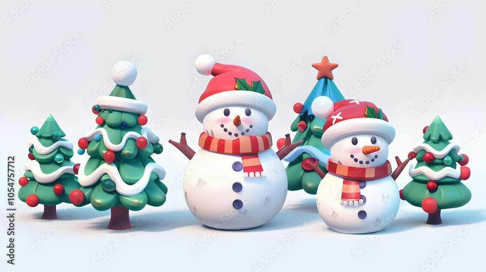 Snowman Christmas isometric Cartoon 3D Snowman Christmas isometric Cartoon 3D