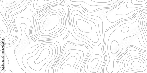Abstract Topographic Contour Line Pattern in Black and White, Topographic map background geographic line map with elevation assignments.
