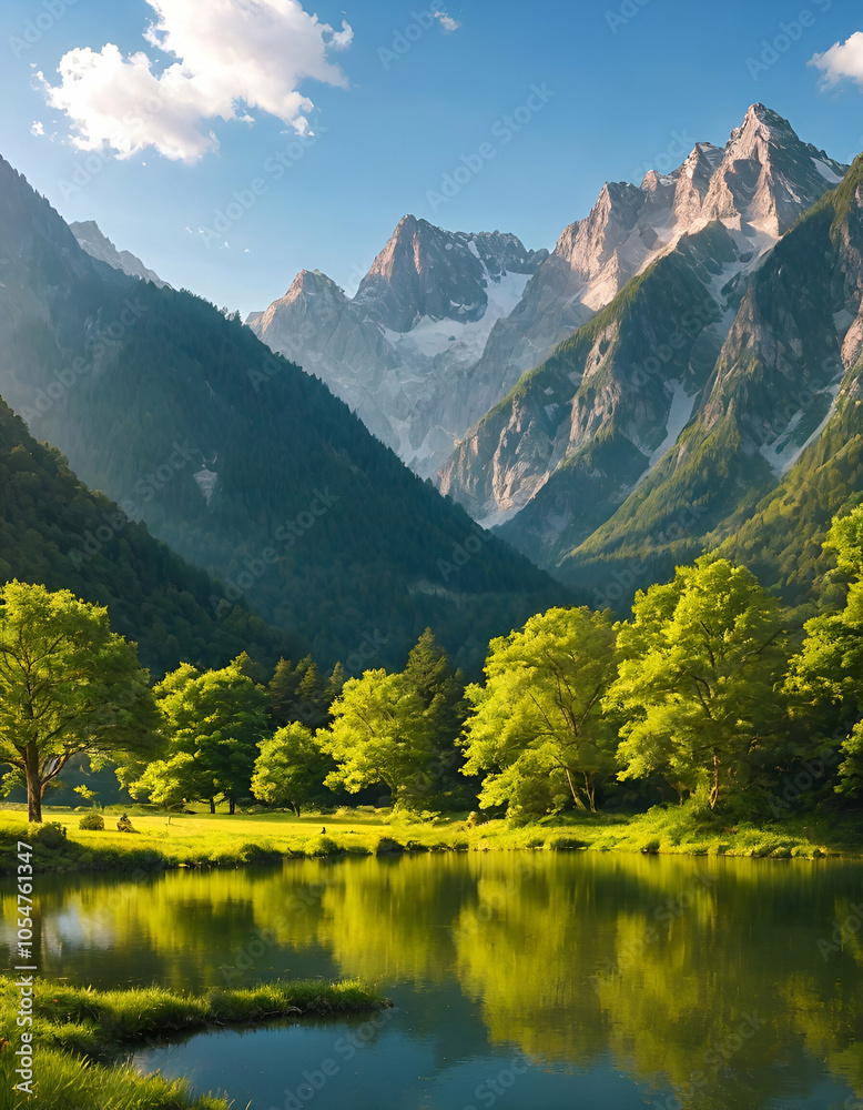 Fototapeta premium Landscape with lake and mountains