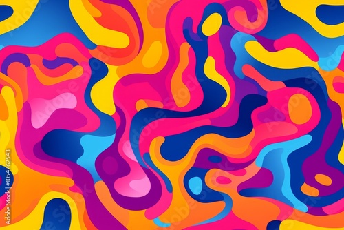 Acid Trip Waves Pattern: Wavy lines and shapes that seem to undulate and flow in surreal colors