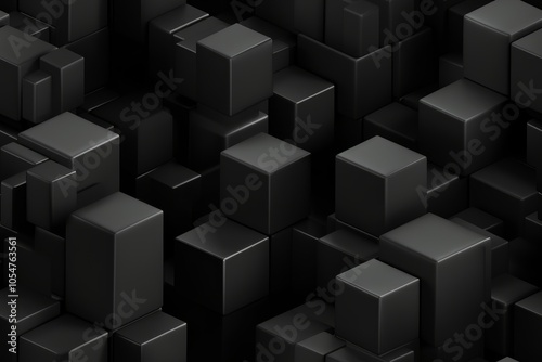 Black 3D Geometric Seamless Pattern Texture of Enigmatic Polygons Background: Enigmatic polygons with hidden depths form a mysterious and enigmatic design