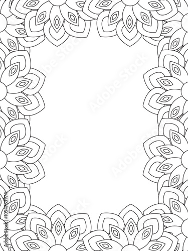 All these designs are hand-drawn and unique Flower Border is a Beautiful black and white illustration for aadult coloring book, This is a printable Beautiful Zentangle Coloring page for KDP Interior,