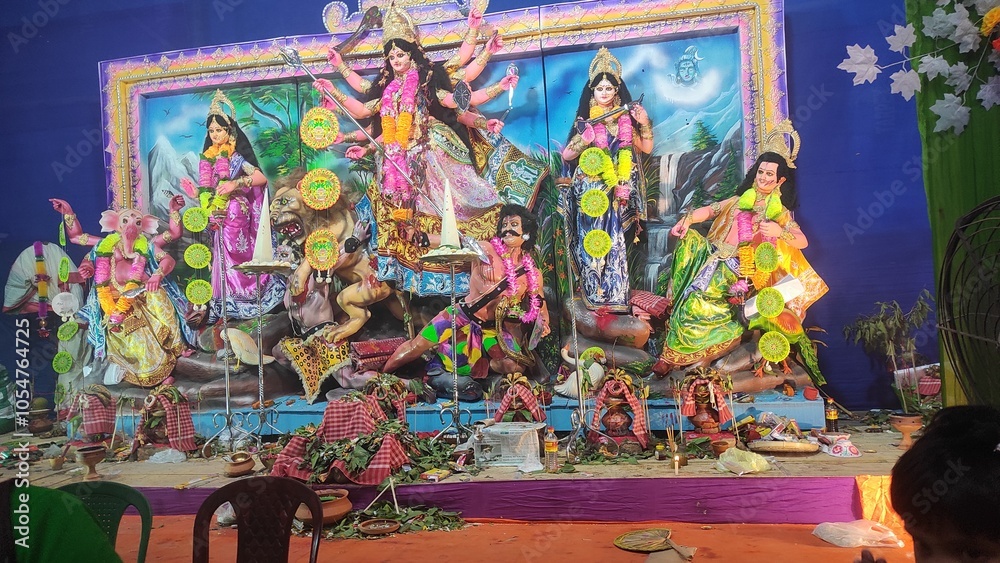 Fototapeta premium Goddess Durga Face in Happy Durga Puja Subh Navratri Maa background