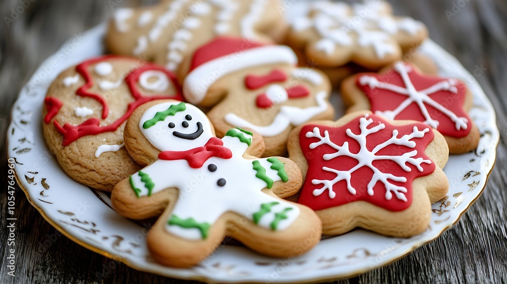 Decorative Christmas Cookies with Festive Icing Arranged on Elegant White Ceramic Plate : Generative AI Decorative Christmas Cookies with Festive Icing Arranged on Elegant White Ceramic Plate : Generative AI