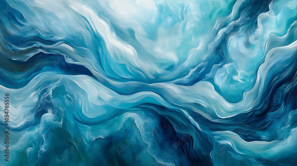Obraz premium Waves of blended teal and indigo hues in a fluid, glossy abstract pattern with reflective texture. v2
