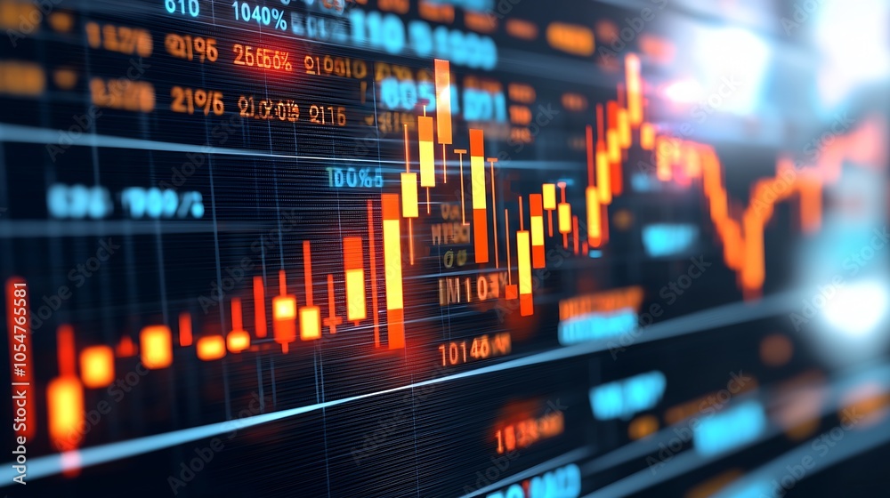 Stock Market Chart With Rising And Falling Trends On Digital Screen : Generative AI Stock Market Chart With Rising And Falling Trends On Digital Screen : Generative AI