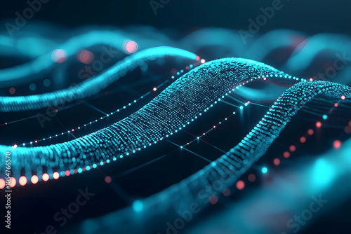 Abstract 3D Digital Waves with Glowing Dots and Lines in Futuristic Technology Design