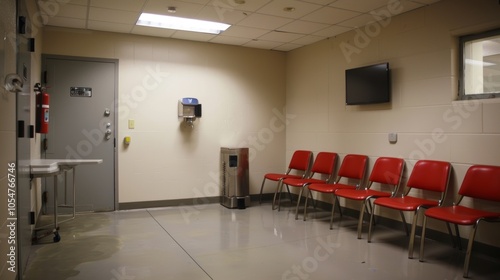 Across from the cells is a small break room with a coffee maker and a few chairs for officers to relax in during their shifts.