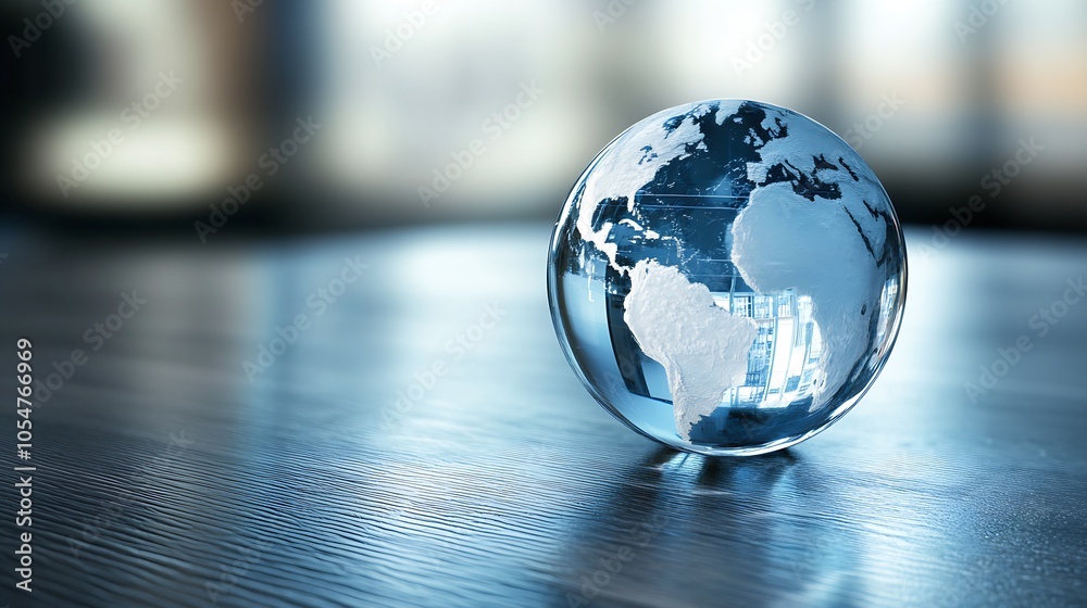 Glass Globe on Wooden Surface Symbolizing Global Connectivity and Business Concepts : Generative AI
