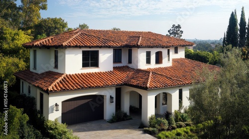 Wallpaper Mural A picturesque two-story house with a terracotta roof amidst lush greenery. Torontodigital.ca