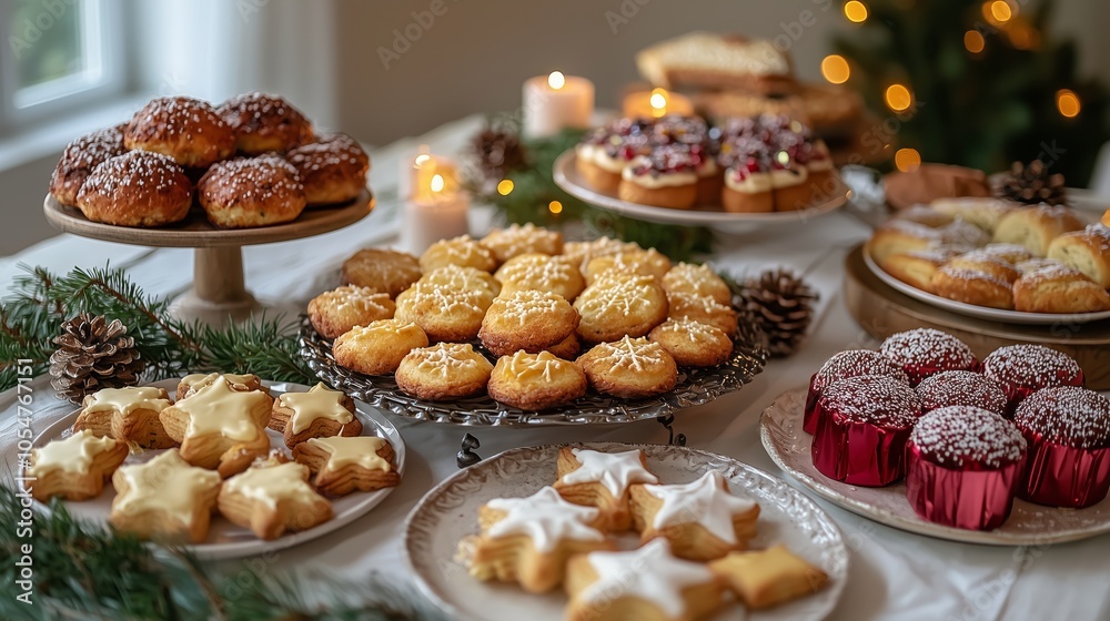 Festive Table with Latkes and Christmas Treats Festive Table with Latkes and Christmas Treats