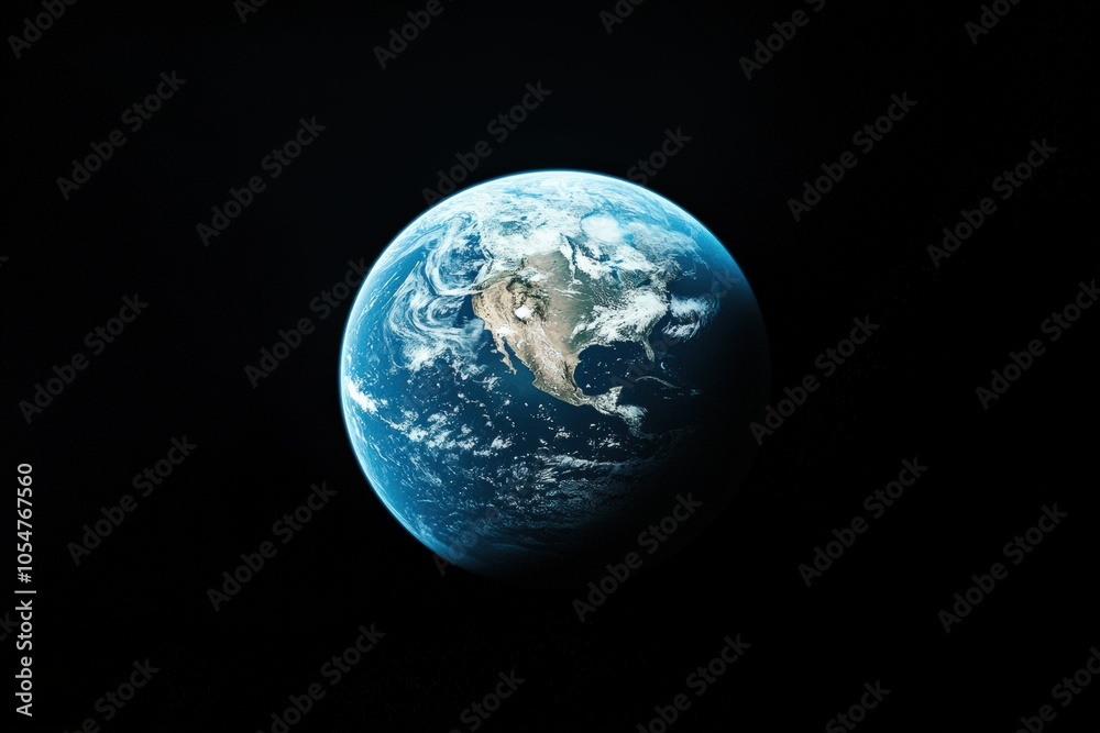 Naklejka premium View of the Earth from space, blue planet and deep black space