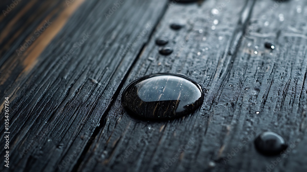 CloseUp of Water Droplets on Wooden Surface with Textured Details : Generative AI