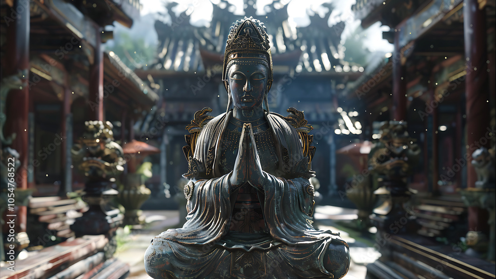 Ancient Buddha Statue in Traditional Temple Setting Ancient Buddha Statue in Traditional Temple Setting