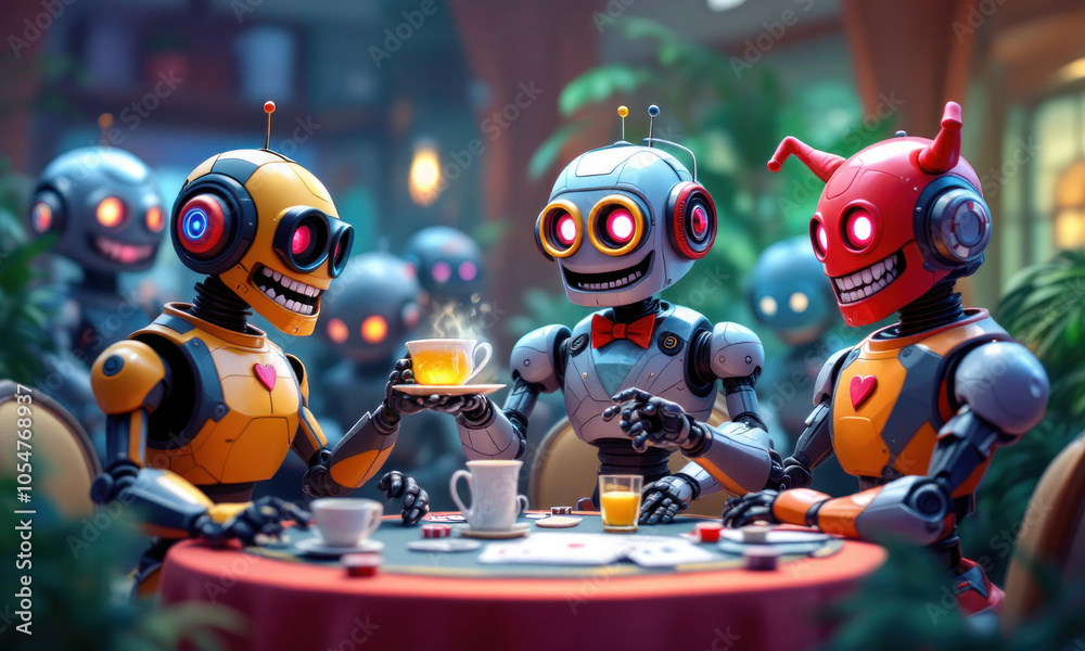 Robots Playing Cards at a Table Robots Playing Cards at a Table